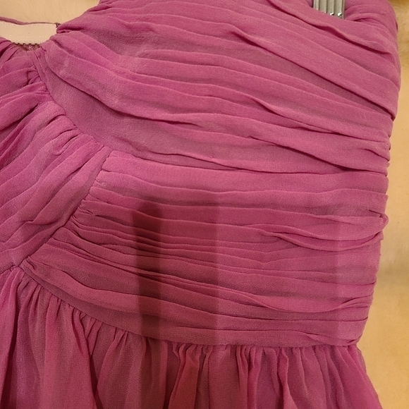 Donna Morgan 100% Silk dress violet beaded pink crepe rushed fit flare - Picture 2 of 6